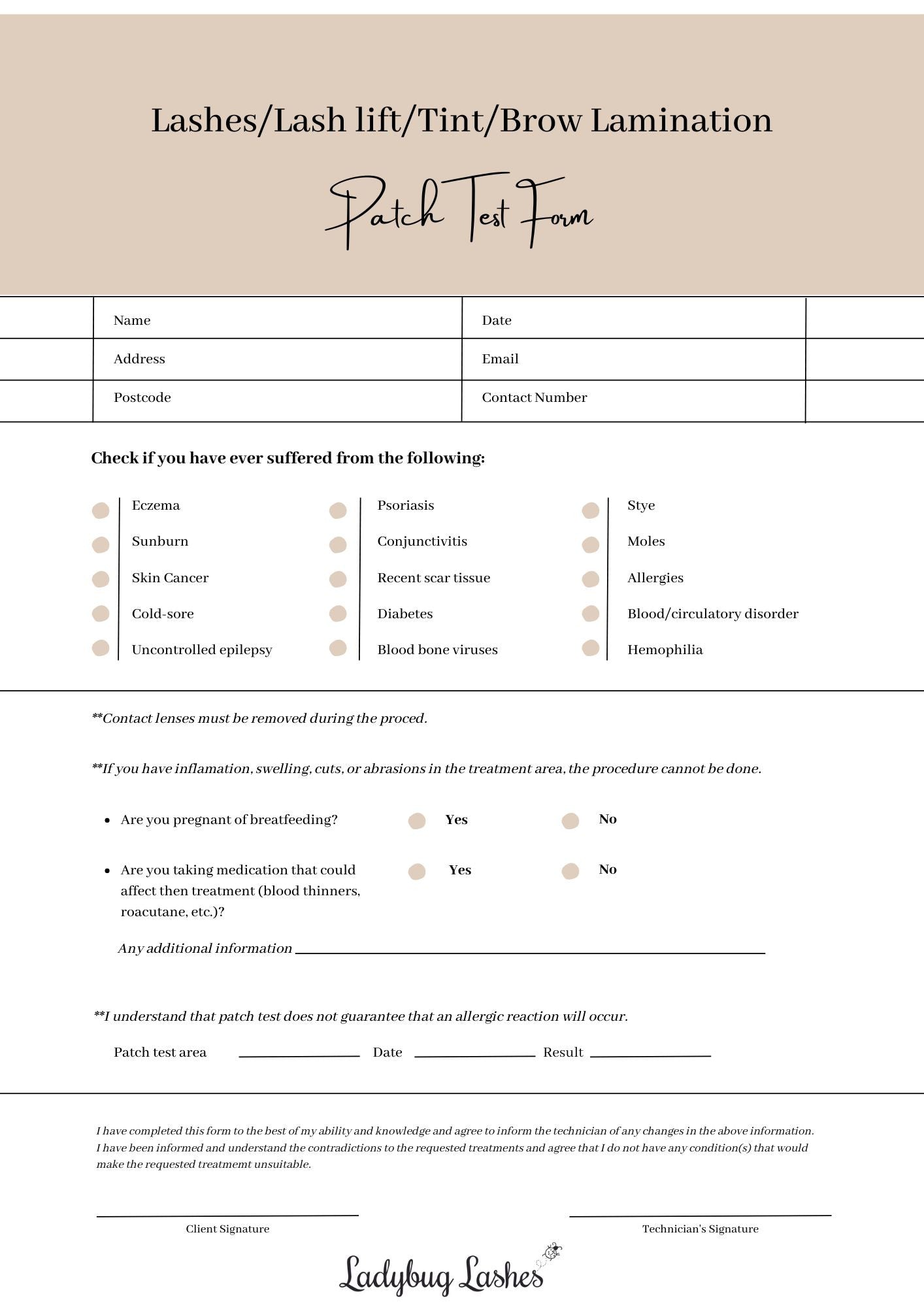 ladybug lashes patch test form